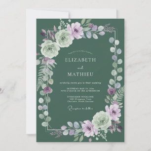 Sage Lilac Leafy Wedding Invitation