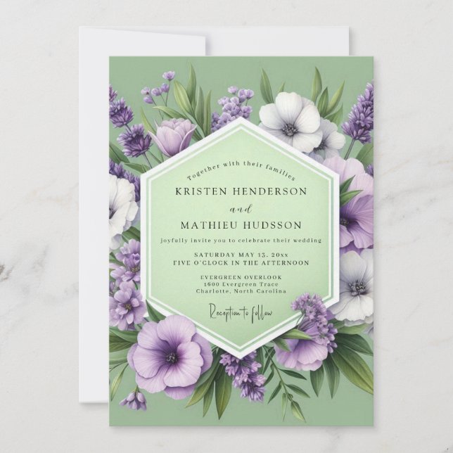 Sage Lilac Meadow Wedding Invitation (Front)