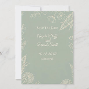 Sage Line Art Floral Save the Date Card