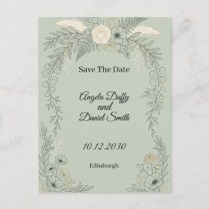 Sage Line Art Floral Save the Date Postcard