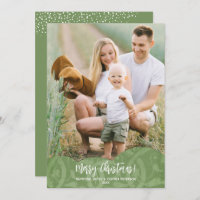 Sage Linen Filigree Photo Christmas Holiday Card