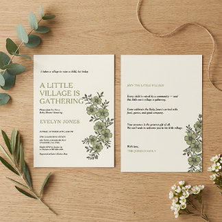 Sage Little Village Baby Shower Invite - 2 Sided