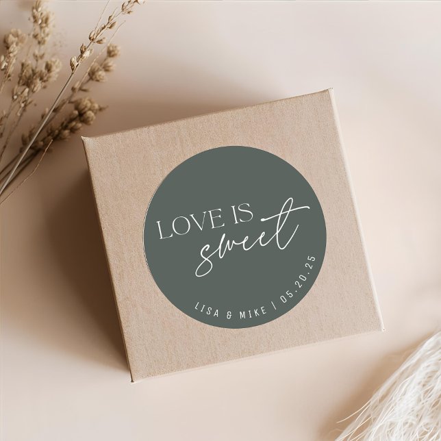 Sage Love is Sweet Wedding Favour Classic Round Sticker (Creator Uploaded)