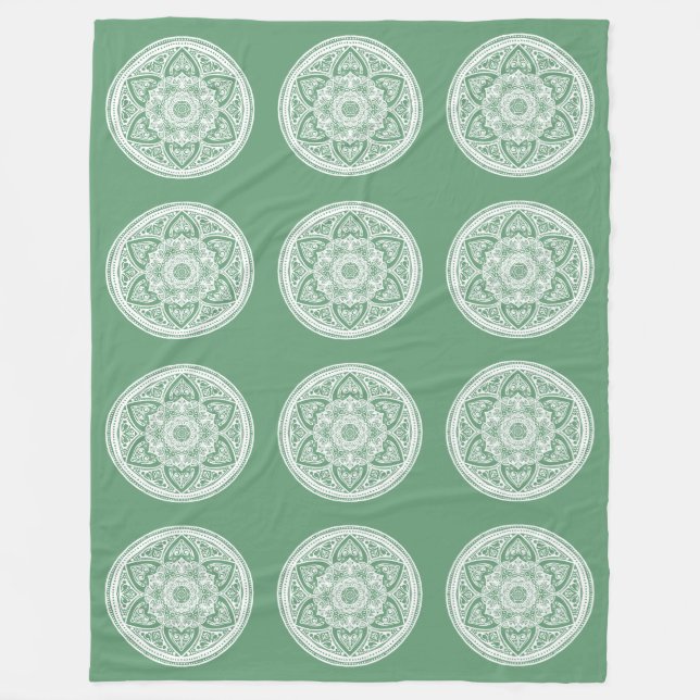 Sage Mandala Fleece Blanket (Front)