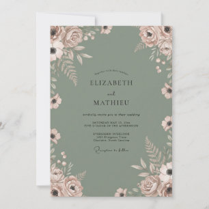 Sage Mauve Leafy Wedding Invitation