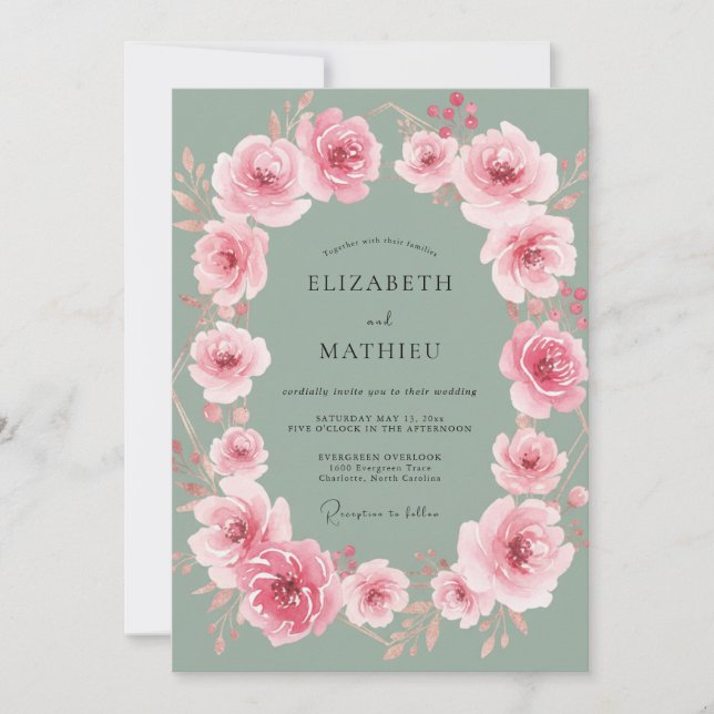 Sage Mauve Petal Wedding Invitation (Front)