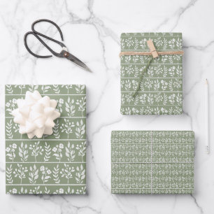 Sage Meadow Green Botanical Floral Garden Art Wrapping Paper Sheet