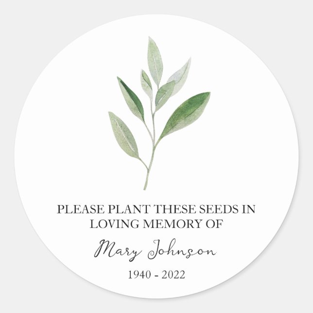 Sage Memorial Funeral Seed Packet Classic Round Sticker (Front)