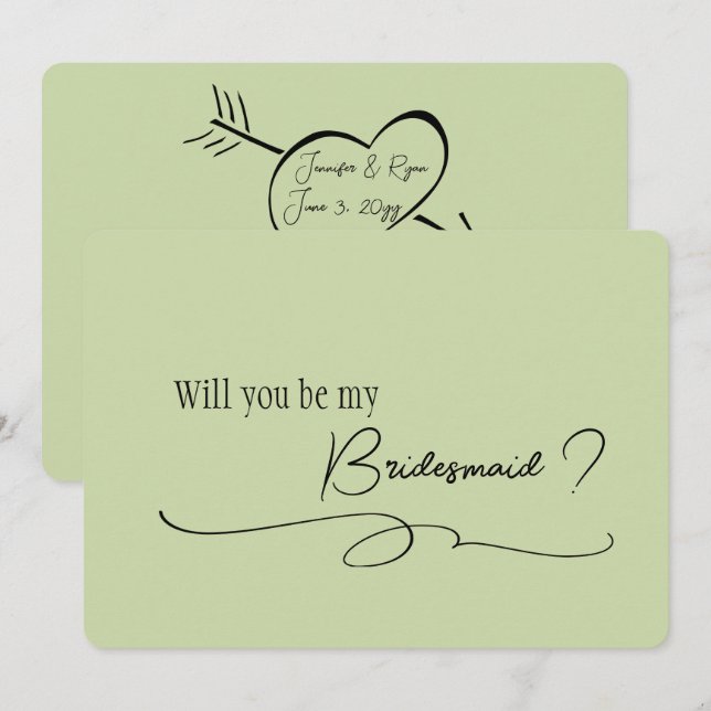 Sage Minimal Calligraphy Bridesmaid Proposal    Invitation (Front/Back)