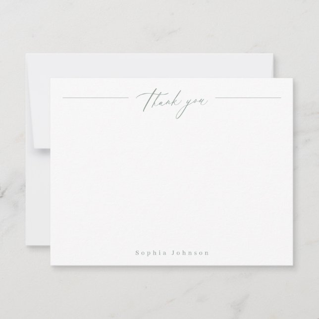 Sage Minimal thank you personalised Stationery Card (Front)