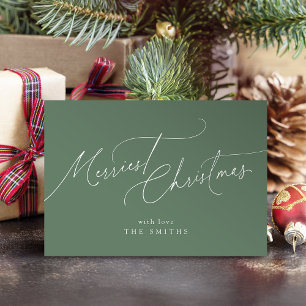 Sage Minimalist Elegant Script Merriest Christmas Holiday Card