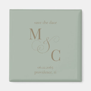 Sage Minimalist Monogram Wedding Save the Date Magnet
