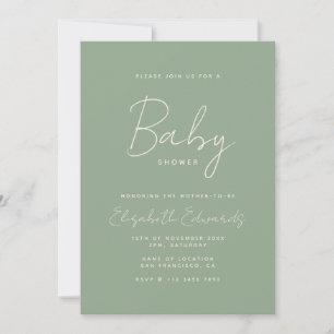 Sage Minimalist Photo QR Code Baby Shower Invitation