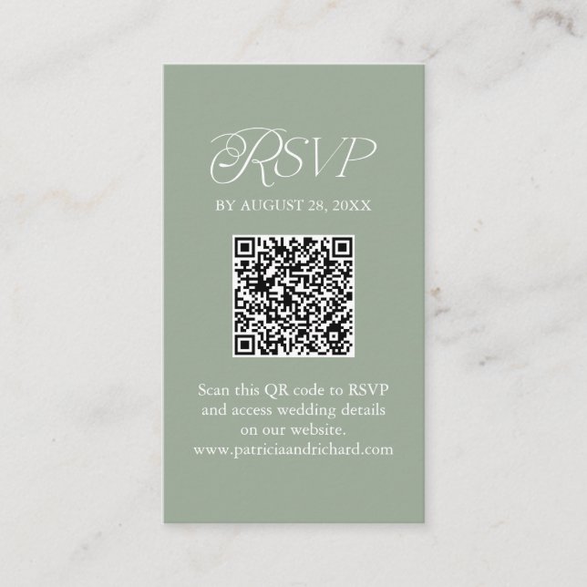 Sage Minimalist QR Code RSVP Scan to Reply Enclosure Card (Front)