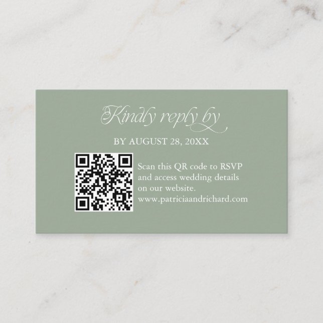 Sage Minimalist QR Code RSVP Scan to Reply Enclosure Card (Front)