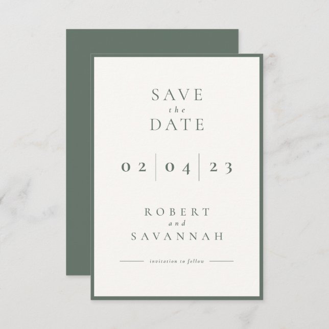 Sage Minimalist Save the Date Card (Front/Back)