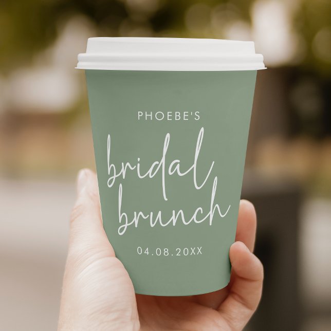 Sage Minimalist Script Bridal Brunch Paper Cup (Creator Uploaded)