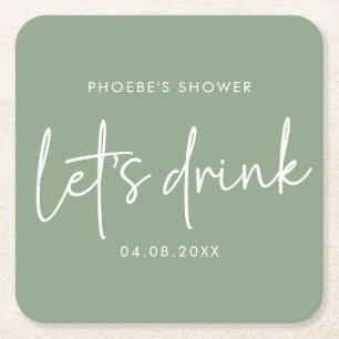 Sage Minimalist Script Bridal Shower Coaster
