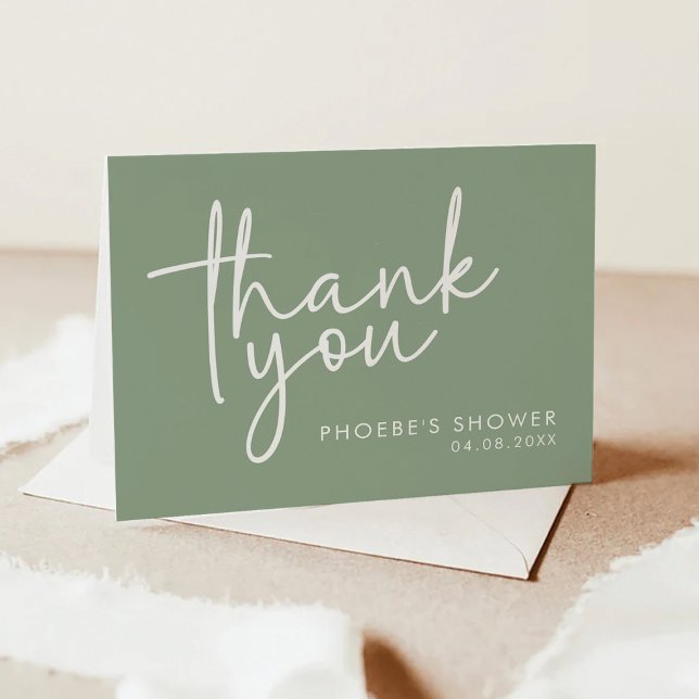 Sage Minimalist Script Bridal Shower Folded Thank You Card (Creator Uploaded)