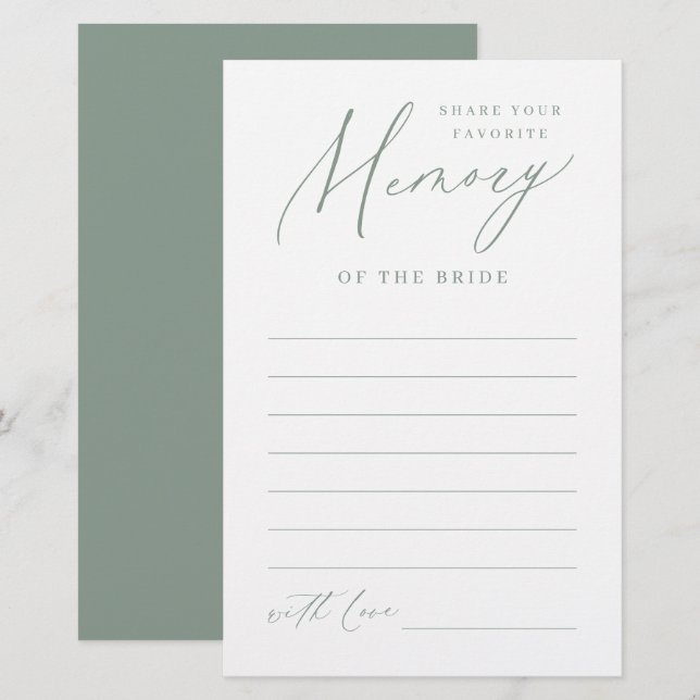 Sage minimalist share a memory bridal shower game (Front/Back)