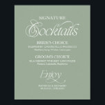 Sage Minimalist Signature Cocktails Wedding Sign<br><div class="desc">Introduce your favourite drinks in style with our Modern Minimalist Signature Cocktails Wedding Sign. Designed for the sophisticated couple, this sign features a striking high-contrast black-and-white aesthetic that seamlessly integrates into any reception decor—from a chic urban loft to a classic formal ballroom. Featuring a curated blend of fluid, hand-lettered script...</div>
