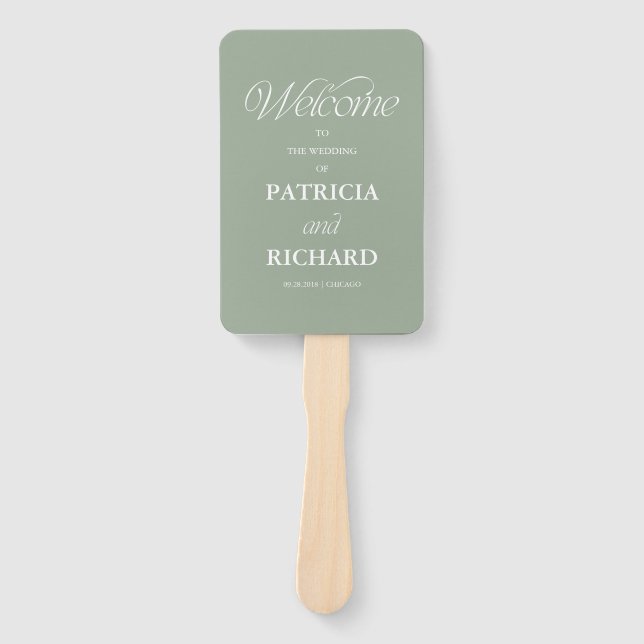 Sage Minimalist Wedding Ceremony Order of Service  Hand Fan (Front)