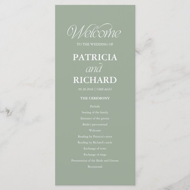 Sage Minimalist Wedding Order of Service Program Programme (Front)