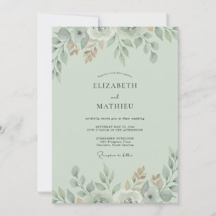 Sage Mint Botanical Watercolor Wedding Invitation