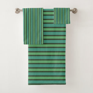 Sage, Mint & Charcoal Vertical Stripes Bath Towel Set