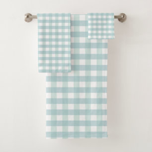 Sage Mint Green Gingham Check Plaid Summer Bath Towel Set