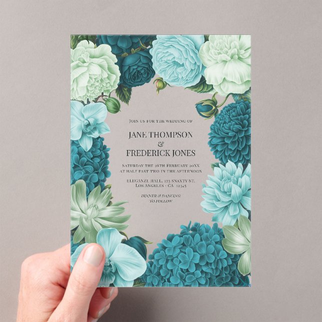 Sage Mint, Ocean Teal & Ice Bluebell Wedding Acrylic Invitations (Insitu (Handheld))