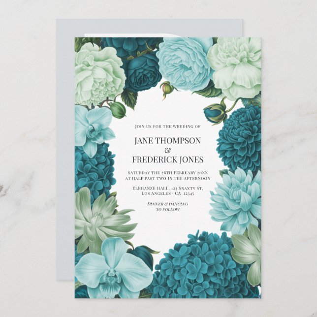 Sage Mint, Ocean Teal & Ice Bluebell Wedding Invitation (Front/Back)
