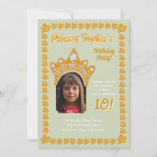 Sage Mist Princess Crown Floral Photo Birthday Invitation