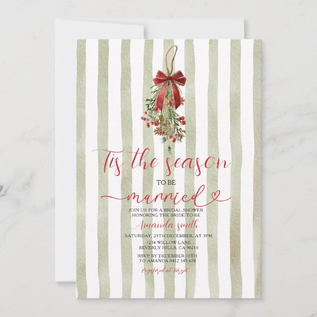 Sage Mistletoe Tis The Season to Be Married  Invitation (Front)