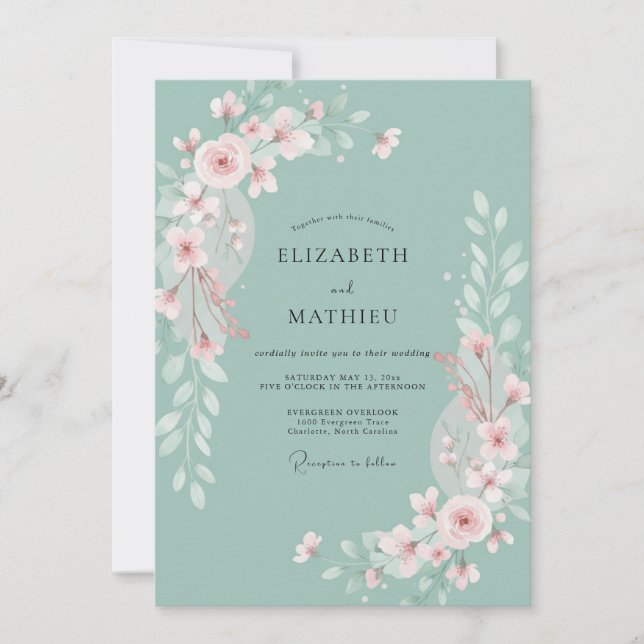 Sage Misty Flora Wedding Invitation (Front)