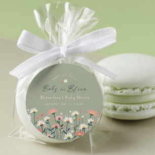 Sage Modern Boho Wildflower Baby in Bloom Shower Classic Round Sticker