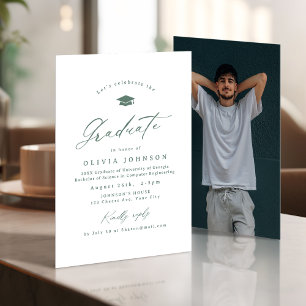 Sage Modern Calligraphy Simple Photo Graduation Invitation