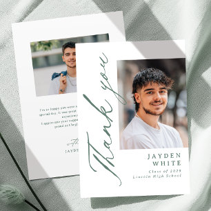 Sage Modern Calligraphy Simple Photo Graduation Thank You Card