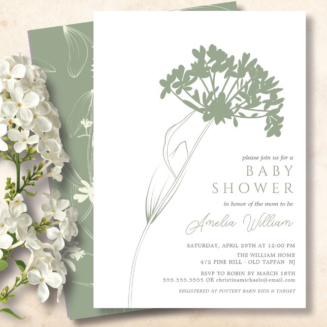 Sage Modern Floral Baby Shower Invitation (Creator Uploaded)