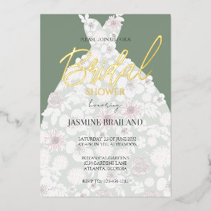 Sage Modern Floral Gown Bridal Shower Gold
