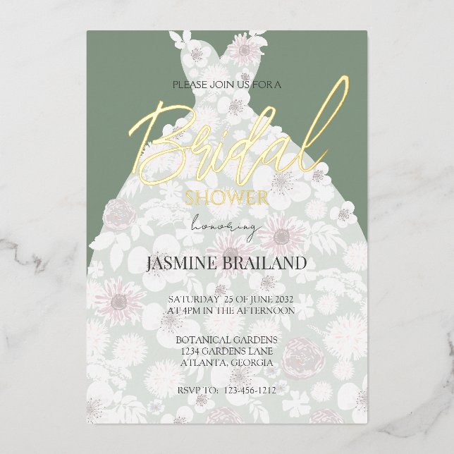 Sage Modern Floral Gown Bridal Shower Gold (Front)