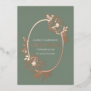 Sage Modern Floral Sketch Oval Save the Date  