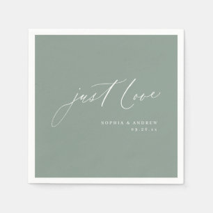 Sage modern just love script minimalist wedding napkin