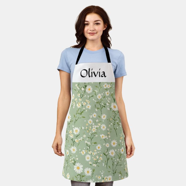 Sage modern minimal botanical elegant personalised apron (Worn)