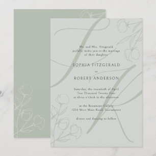 Sage Modern Minimalist Typography Floral Wedding Invitation