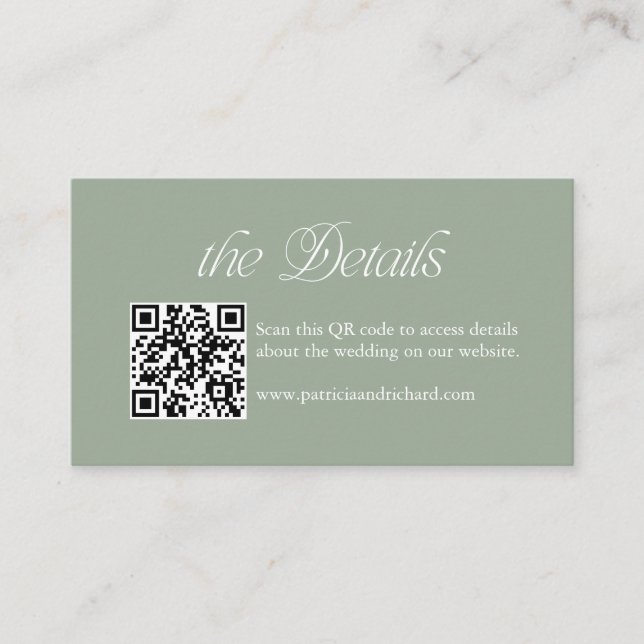 Sage Modern QR Code Wedding Website Card (Front)