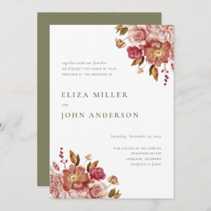 Sage Modern Rustic Watercolor Floral Wedding Invitation