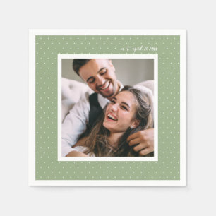 Sage Modern Script and Chic Dots Wedding Photo Napkin