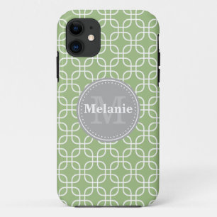 Sage Modern Squares Pattern Grey Monogram iPhone 11 Case