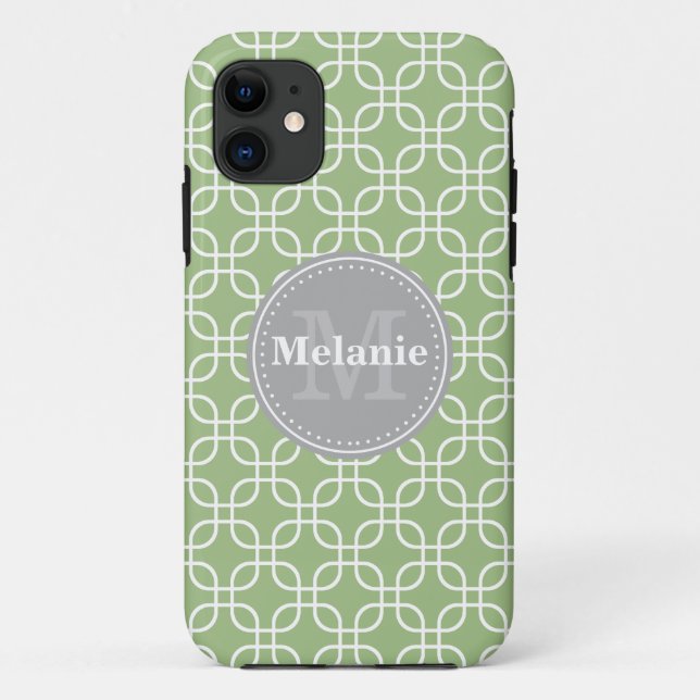 Sage Modern Squares Pattern Grey Monogram Case-Mate iPhone Case (Back)